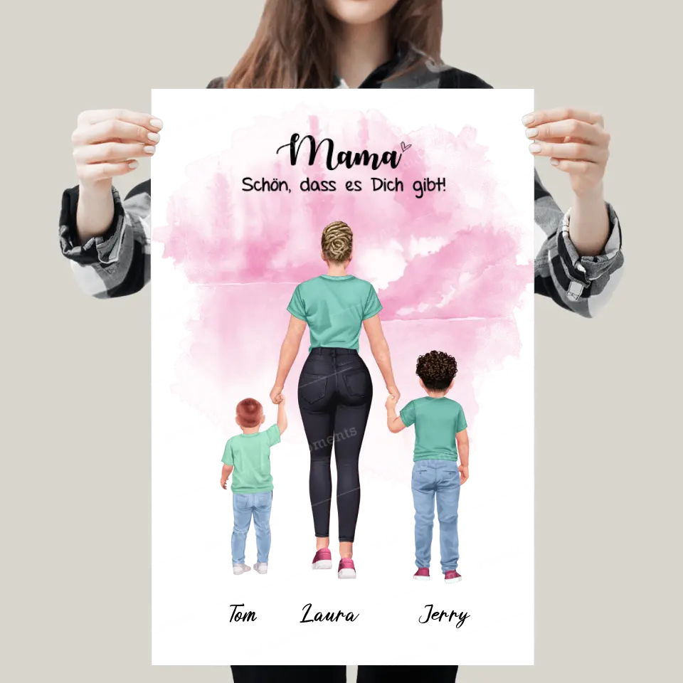 Mutter mit zwei Söhnen - personalisiertes Geschenk - Leinwand