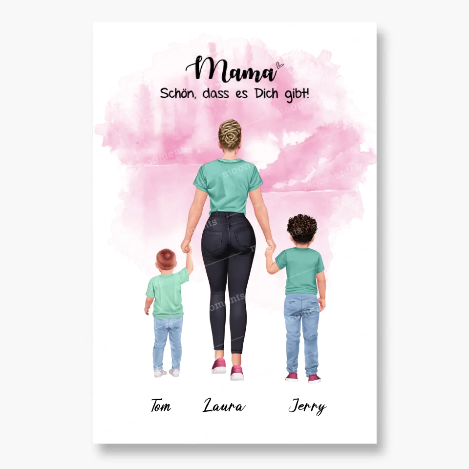 Mutter mit zwei Söhnen - personalisiertes Geschenk - Leinwand