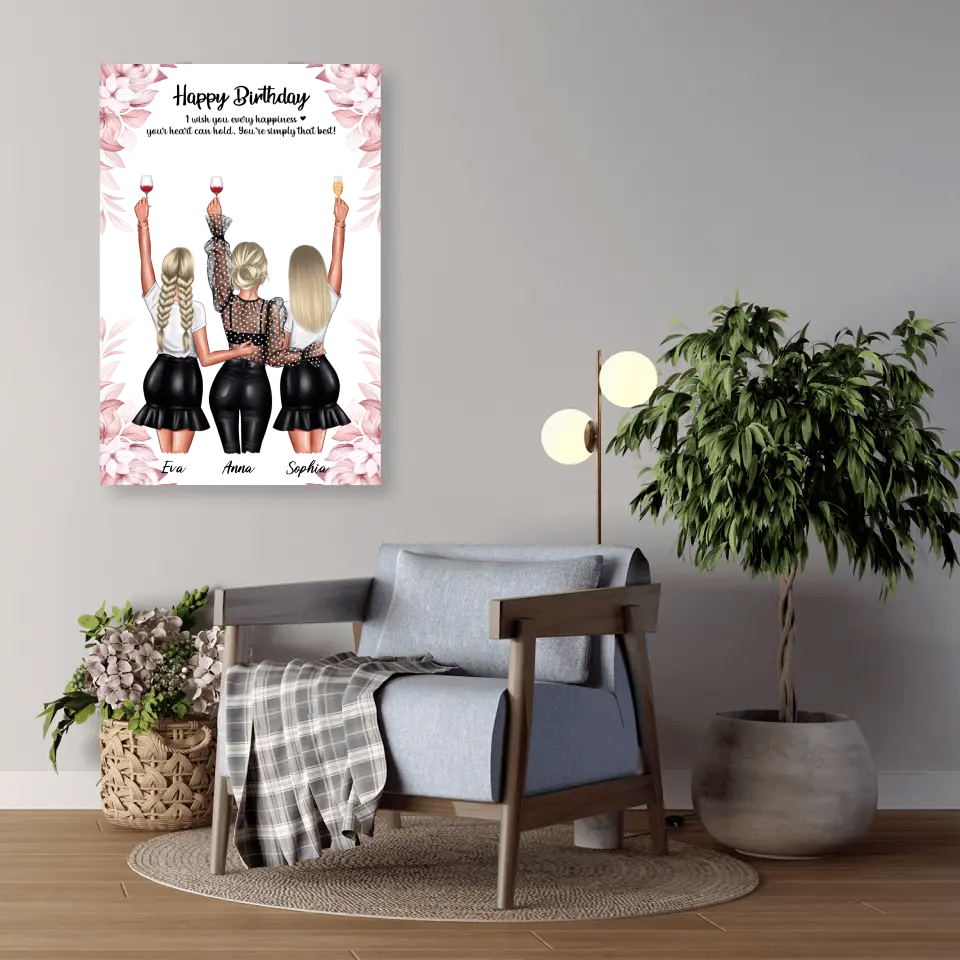 Geschenk ,,3 beste Freundinnen'' - Alu-Dibond