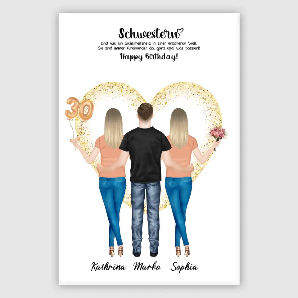 3 Freundinnen - Personalisiertes Geburtstagsgeschenk - Alu-Dibond