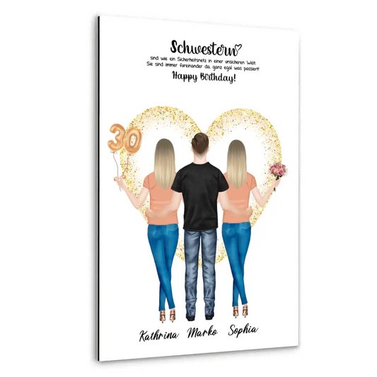 3 Freundinnen - Personalisiertes Geburtstagsgeschenk - Alu-Dibond