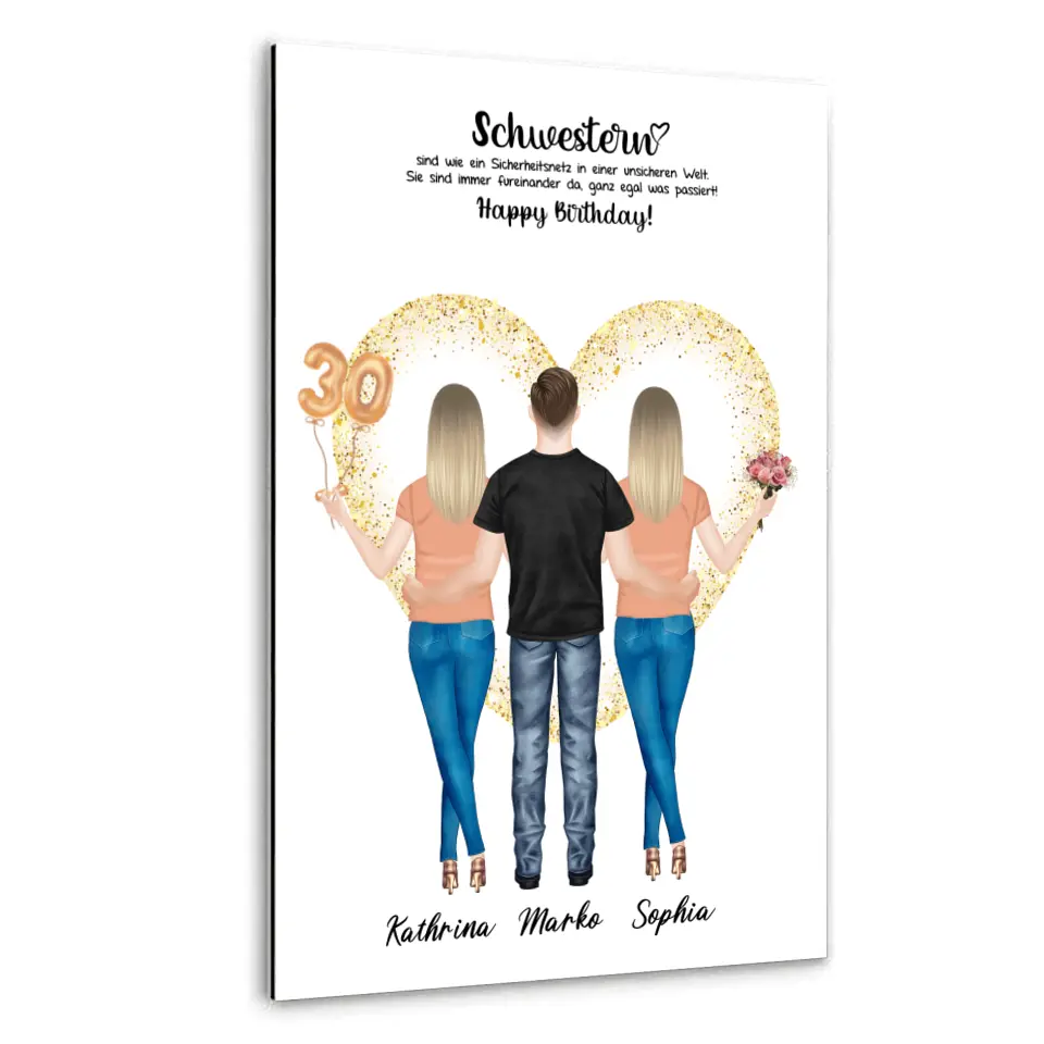 3 Freundinnen - Personalisiertes Geburtstagsgeschenk - Alu-Dibond