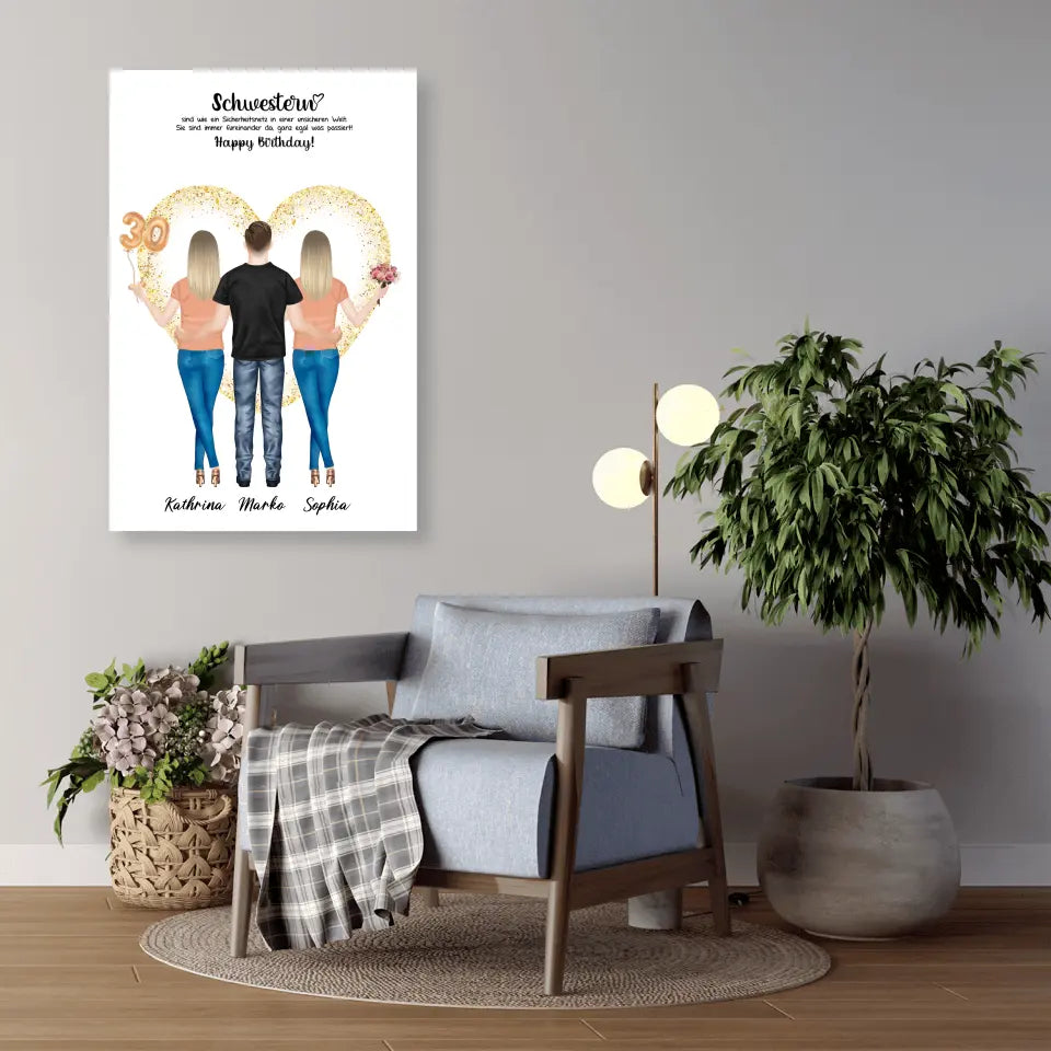 3 Freundinnen - Personalisiertes Geburtstagsgeschenk - Alu-Dibond