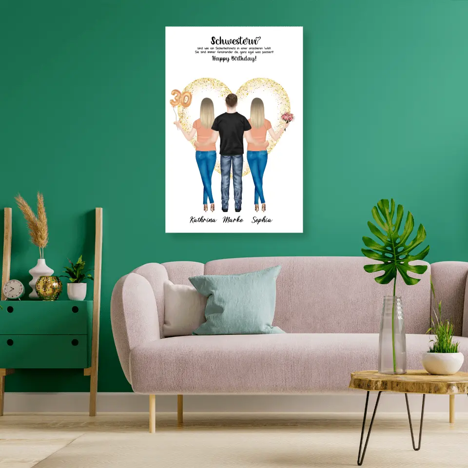 3 Freundinnen - Personalisiertes Geburtstagsgeschenk - Alu-Dibond