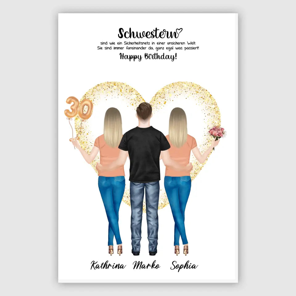 3 Freundinnen - Personalisiertes Geburtstagsgeschenk - Alu-Dibond