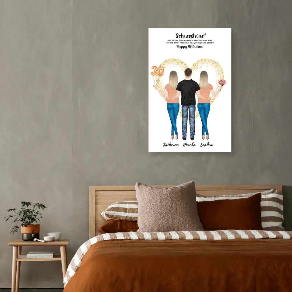 3 Freundinnen - Personalisiertes Geburtstagsgeschenk - Alu-Dibond