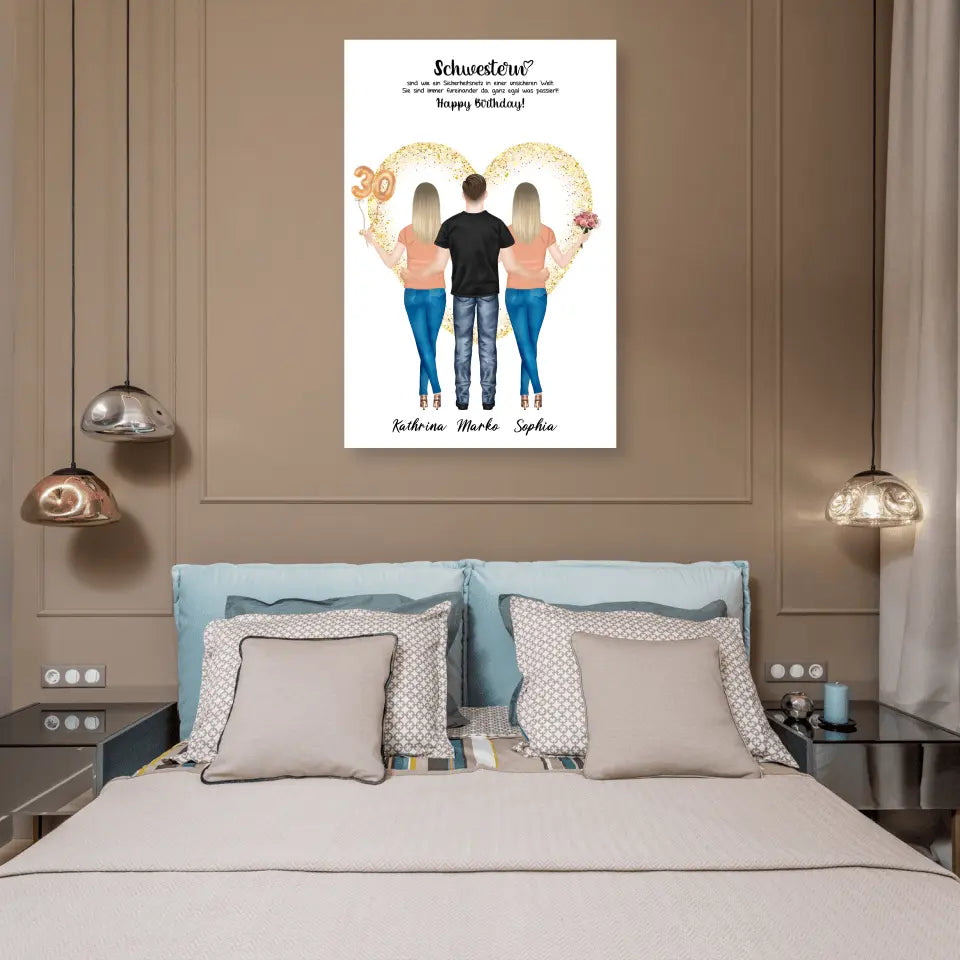 3 Freundinnen - Personalisiertes Geburtstagsgeschenk - Alu-Dibond
