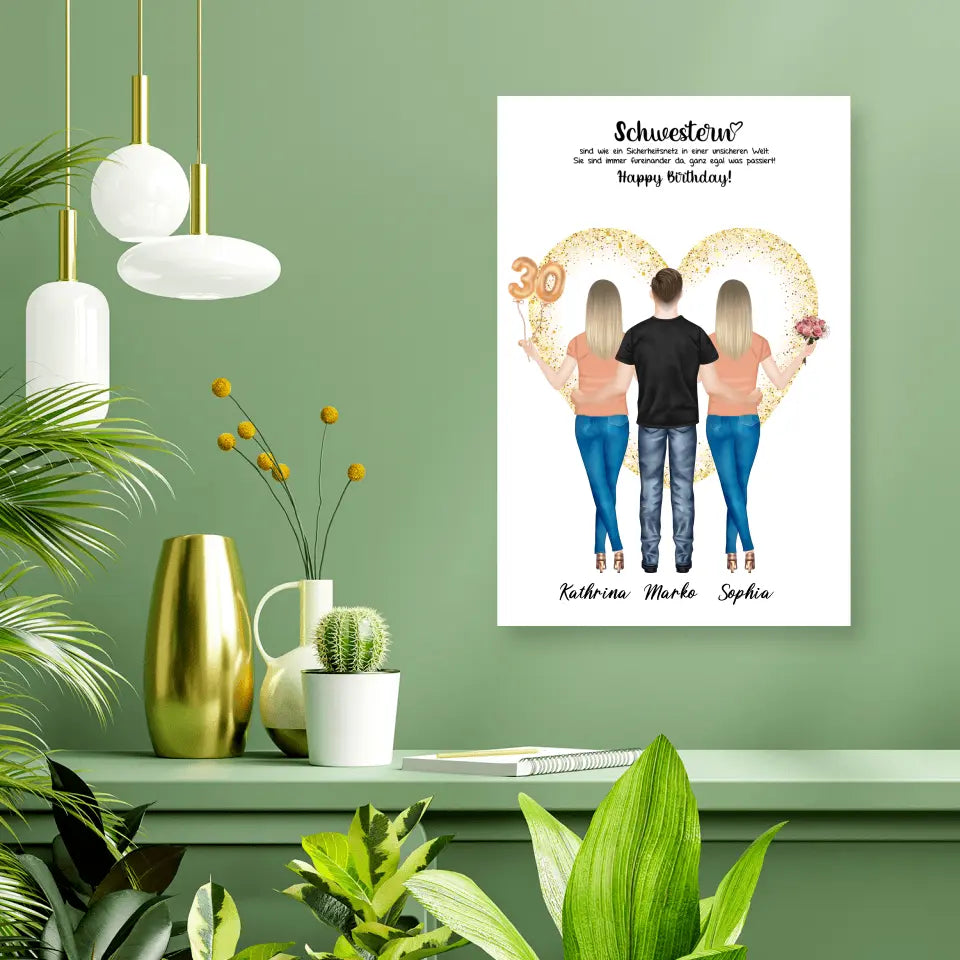 3 Freundinnen - Personalisiertes Geburtstagsgeschenk - Alu-Dibond