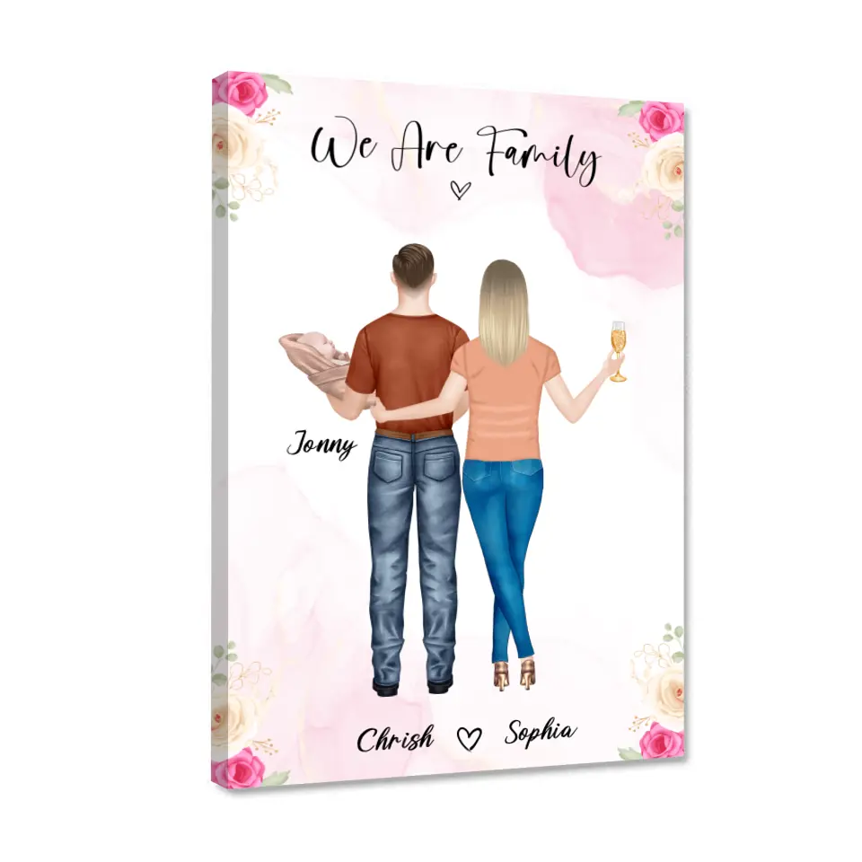 Personalisiertes Geschenk Ehepaar mit neugeborenem Baby - Alu-Dibond