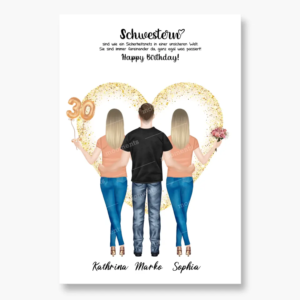 3 Freundinnen - Personalisiertes Geburtstagsgeschenk - Alu-Dibond