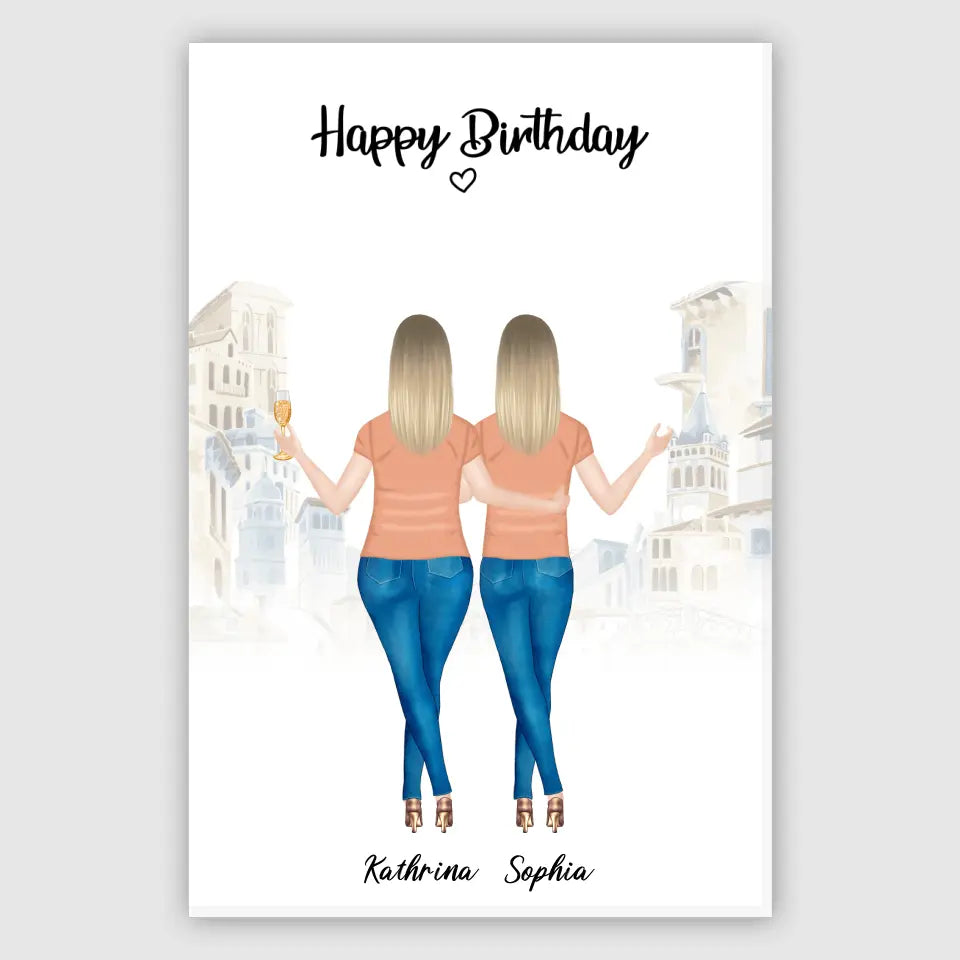 2 Freundinnen - Personalisiertes Geburtstagsgeschenk - Alu-Dibond