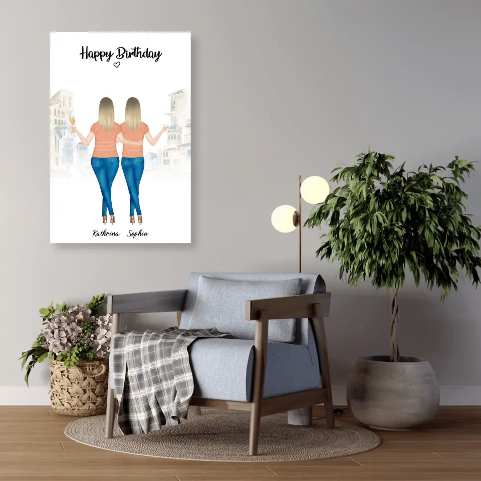 2 Freundinnen - Personalisiertes Geburtstagsgeschenk - Alu-Dibond