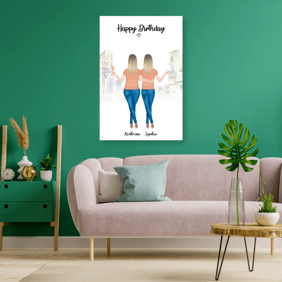 2 Freundinnen - Personalisiertes Geburtstagsgeschenk - Alu-Dibond