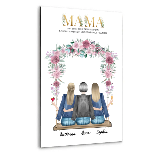 Mama und zwei Töchter sitzen auf der Schaukel - Alu-Dibond