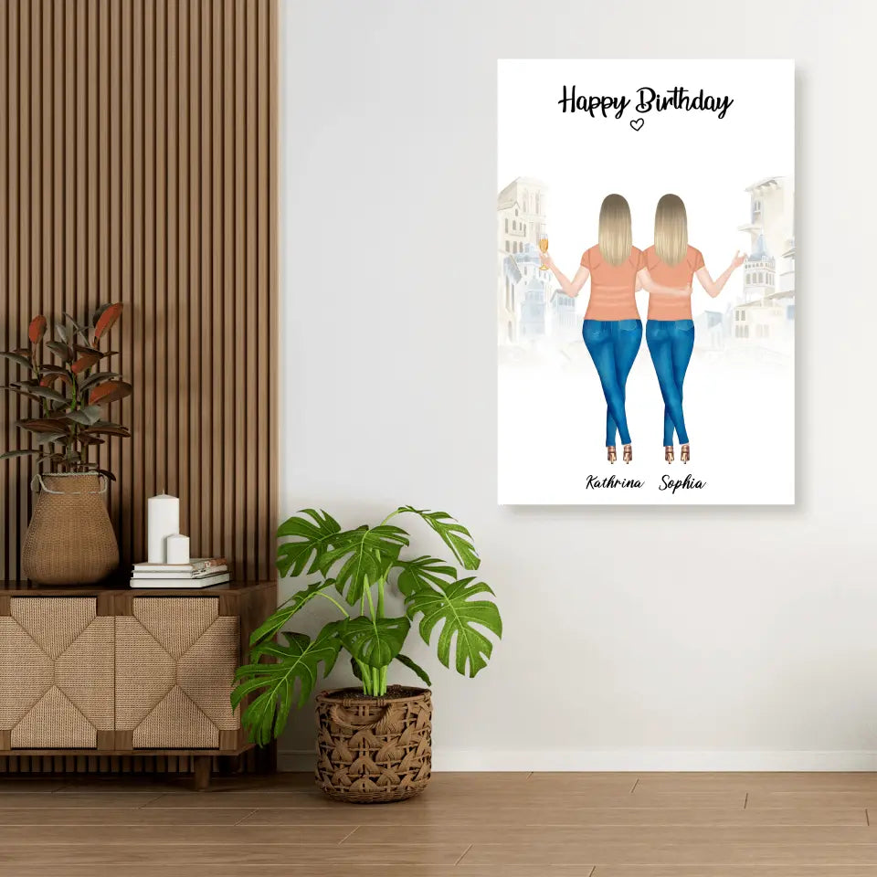 2 Freundinnen - Personalisiertes Geburtstagsgeschenk - Alu-Dibond