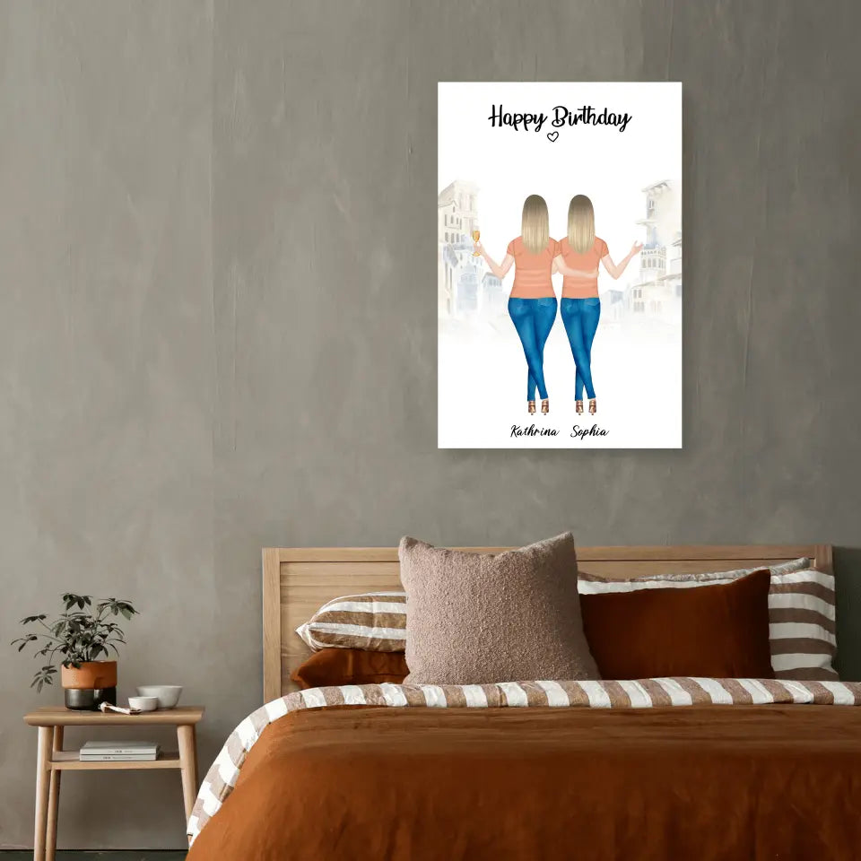 2 Freundinnen - Personalisiertes Geburtstagsgeschenk - Alu-Dibond