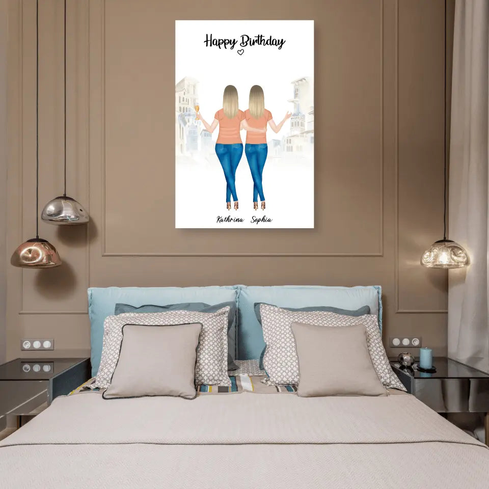 2 Freundinnen - Personalisiertes Geburtstagsgeschenk - Alu-Dibond