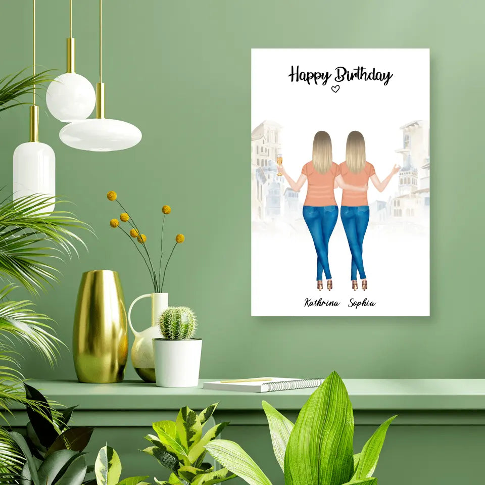 2 Freundinnen - Personalisiertes Geburtstagsgeschenk - Alu-Dibond