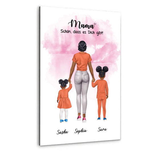 Mutter mit zwei Mädchen - personalisiertes Geschenk - Alu-Dibond