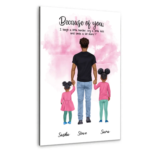 Vater mit zwei Kindern - personalisiertes Geschen - Alu-Dibond