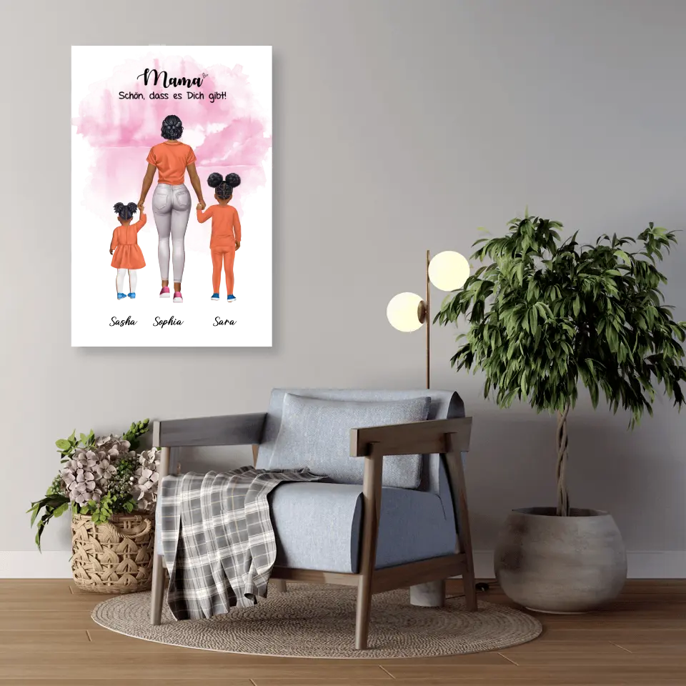 Mutter mit zwei Mädchen - personalisiertes Geschenk - Alu-Dibond