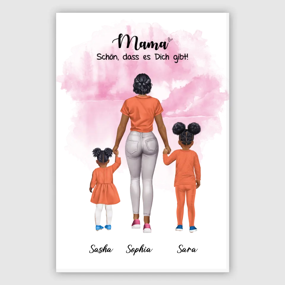 Mutter mit zwei Mädchen - personalisiertes Geschenk - Alu-Dibond