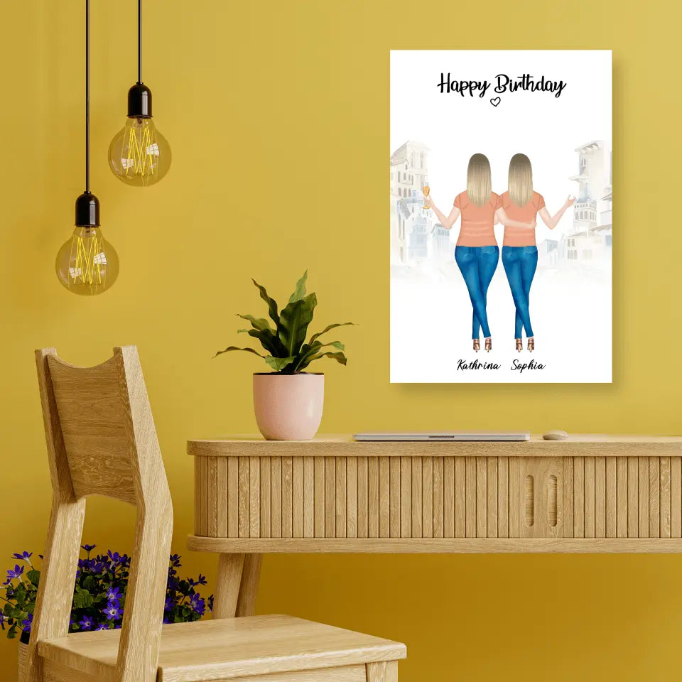 2 Freundinnen - Personalisiertes Geburtstagsgeschenk - Alu-Dibond