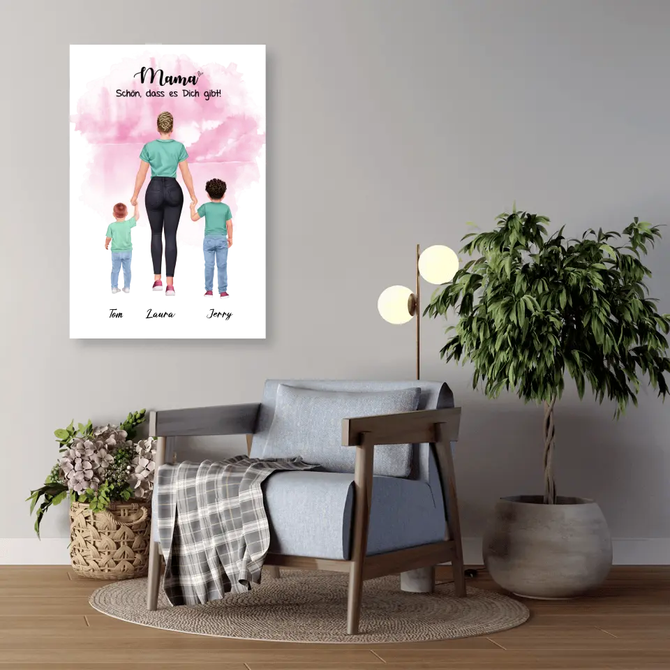 Mutter mit zwei Söhnen - personalisiertes Geschenk - Alu-Dibond