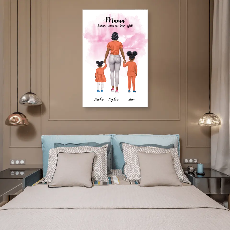 Mutter mit zwei Mädchen - personalisiertes Geschenk - Alu-Dibond