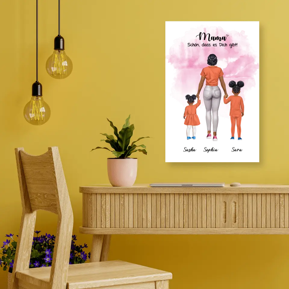 Mutter mit zwei Mädchen - personalisiertes Geschenk - Alu-Dibond
