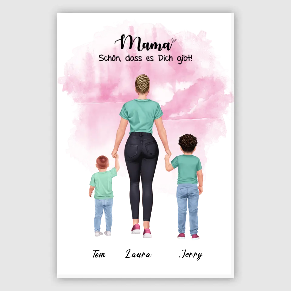 Mutter mit zwei Söhnen - personalisiertes Geschenk - Alu-Dibond