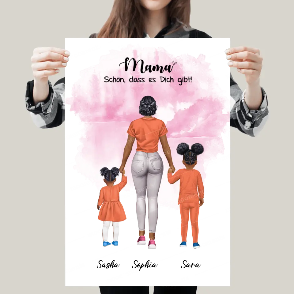 Mutter mit zwei Mädchen - personalisiertes Geschenk - Alu-Dibond