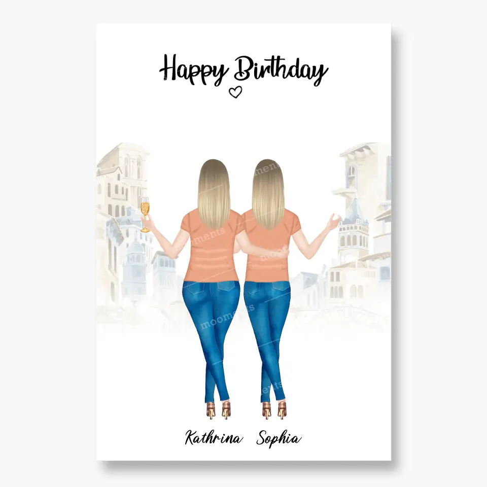 2 Freundinnen - Personalisiertes Geburtstagsgeschenk - Alu-Dibond