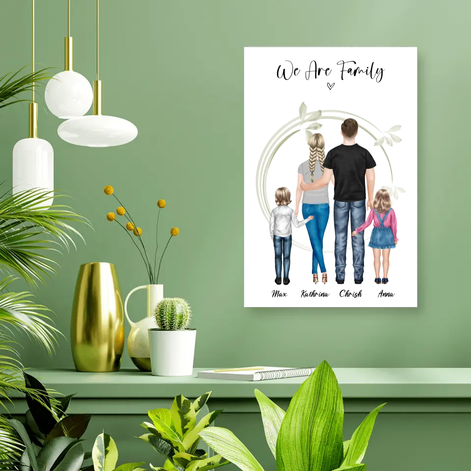 Ehepaar mit Tochter und Sohn - persönliches Wandbild - Alu-Dibond