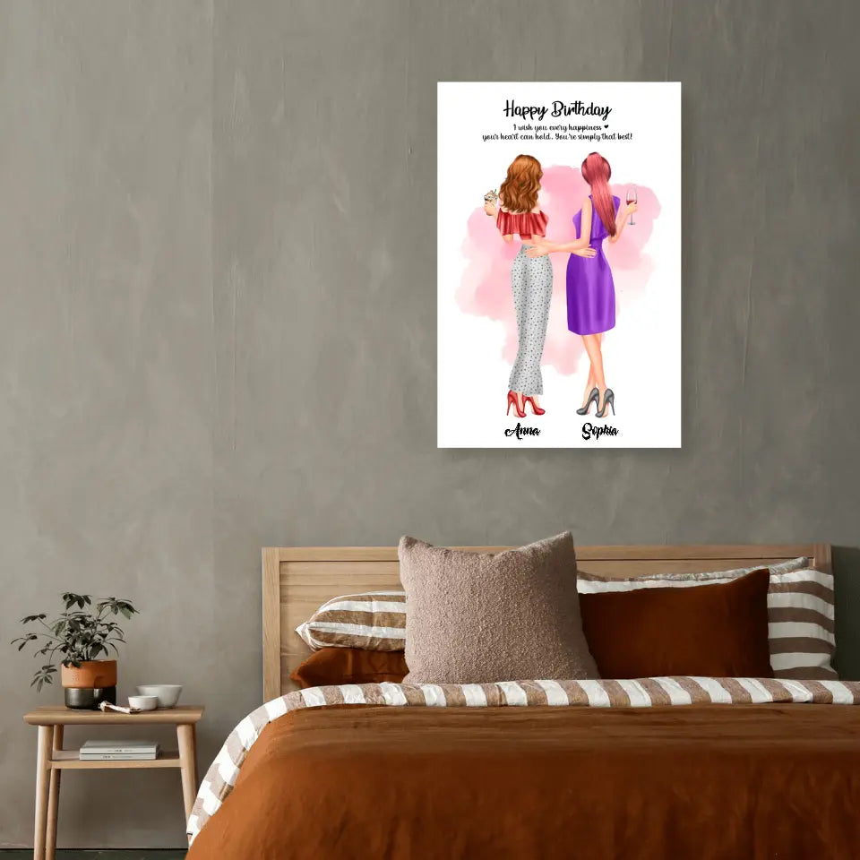 2 Freundinnen personalisiertes Partygeschenk - Alu-Dibond