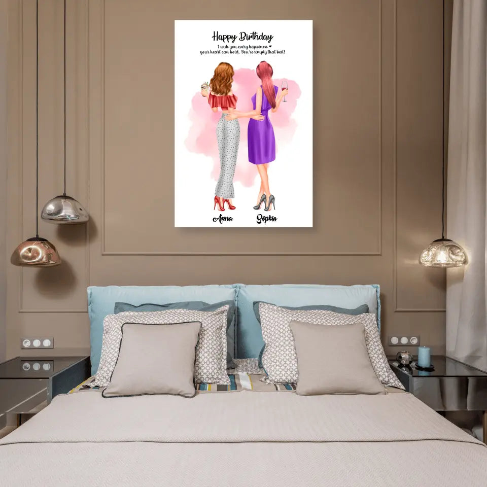 2 Freundinnen personalisiertes Partygeschenk - Alu-Dibond