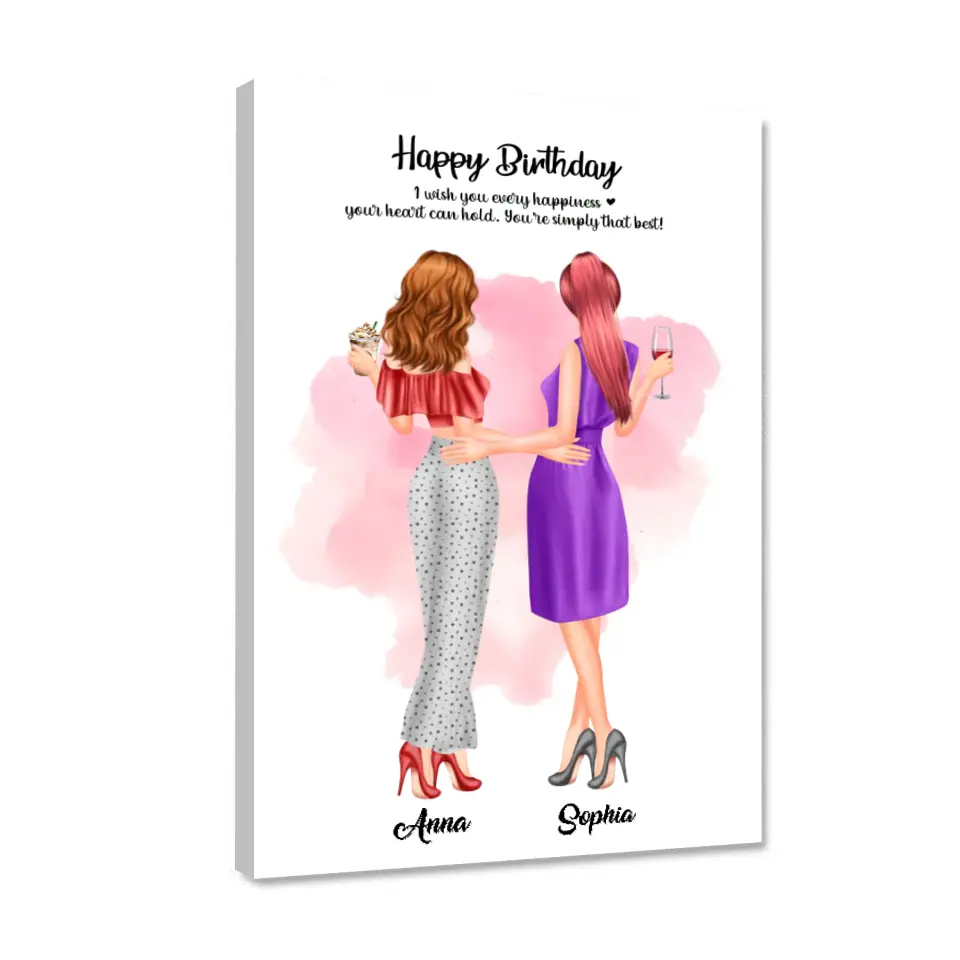 2 Freundinnen personalisiertes Partygeschenk - Alu-Dibond