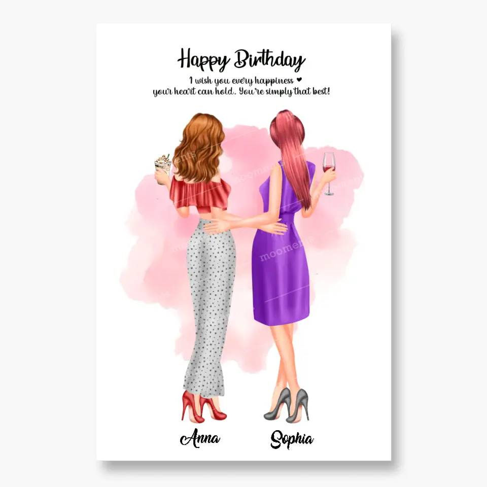 2 Freundinnen personalisiertes Partygeschenk - Leinwand