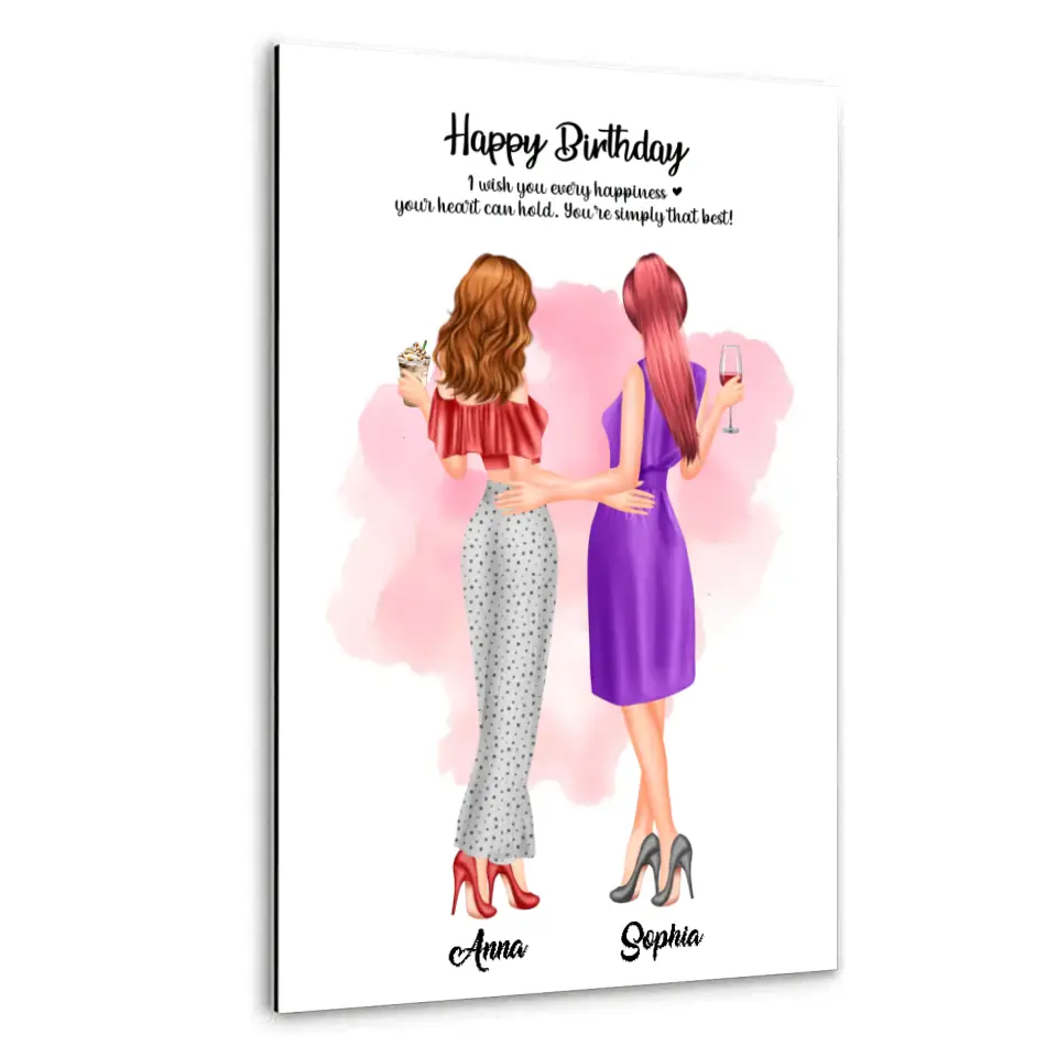 2 Freundinnen personalisiertes Partygeschenk - Alu-Dibond