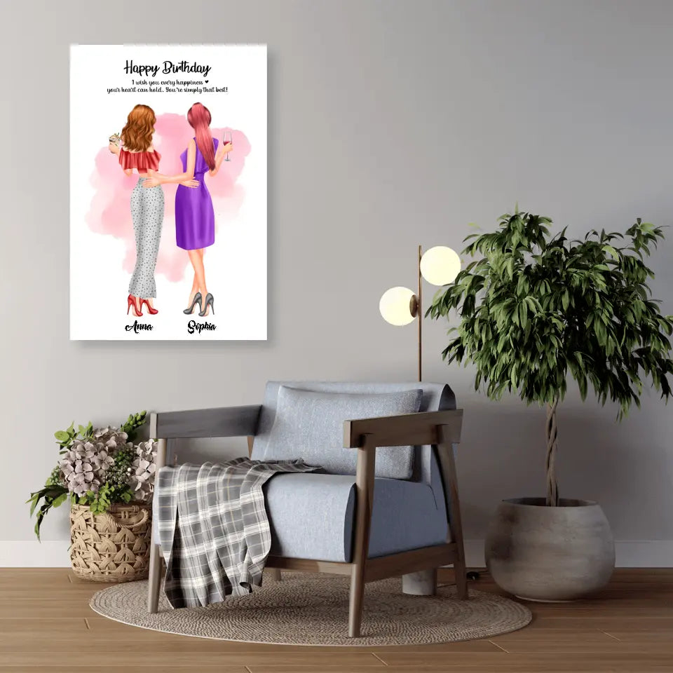 2 Freundinnen personalisiertes Partygeschenk - Alu-Dibond