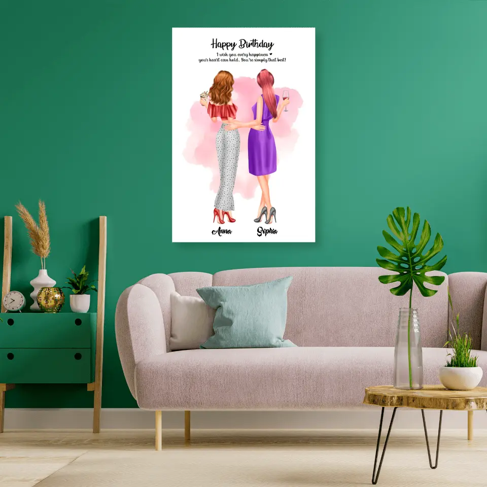 2 Freundinnen personalisiertes Partygeschenk - Alu-Dibond