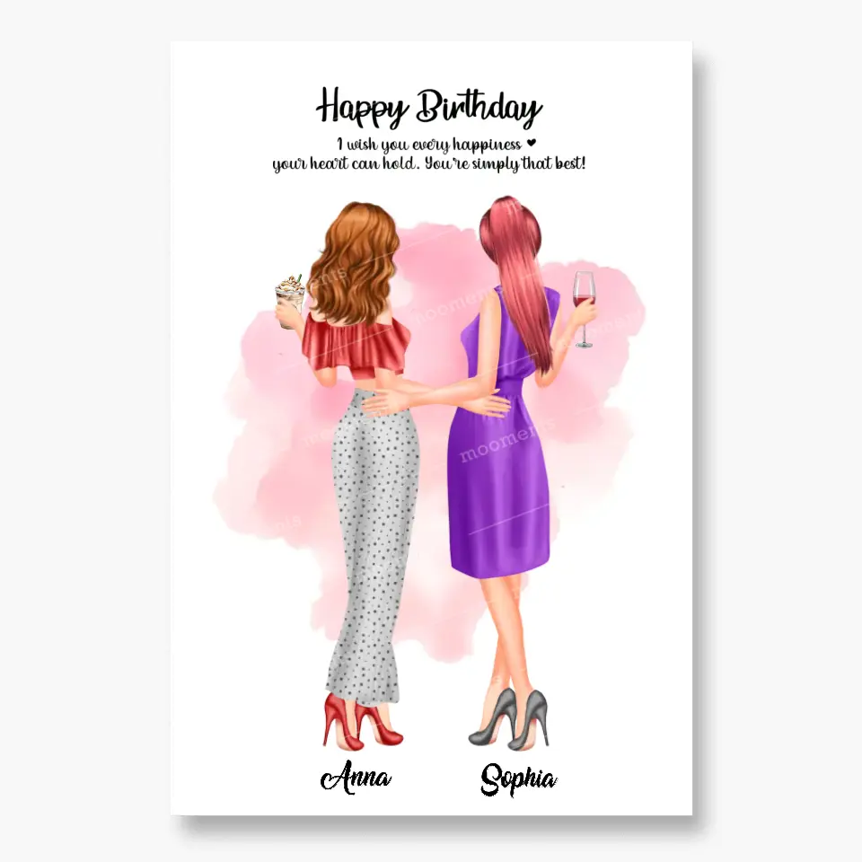 2 Freundinnen personalisiertes Partygeschenk - Alu-Dibond