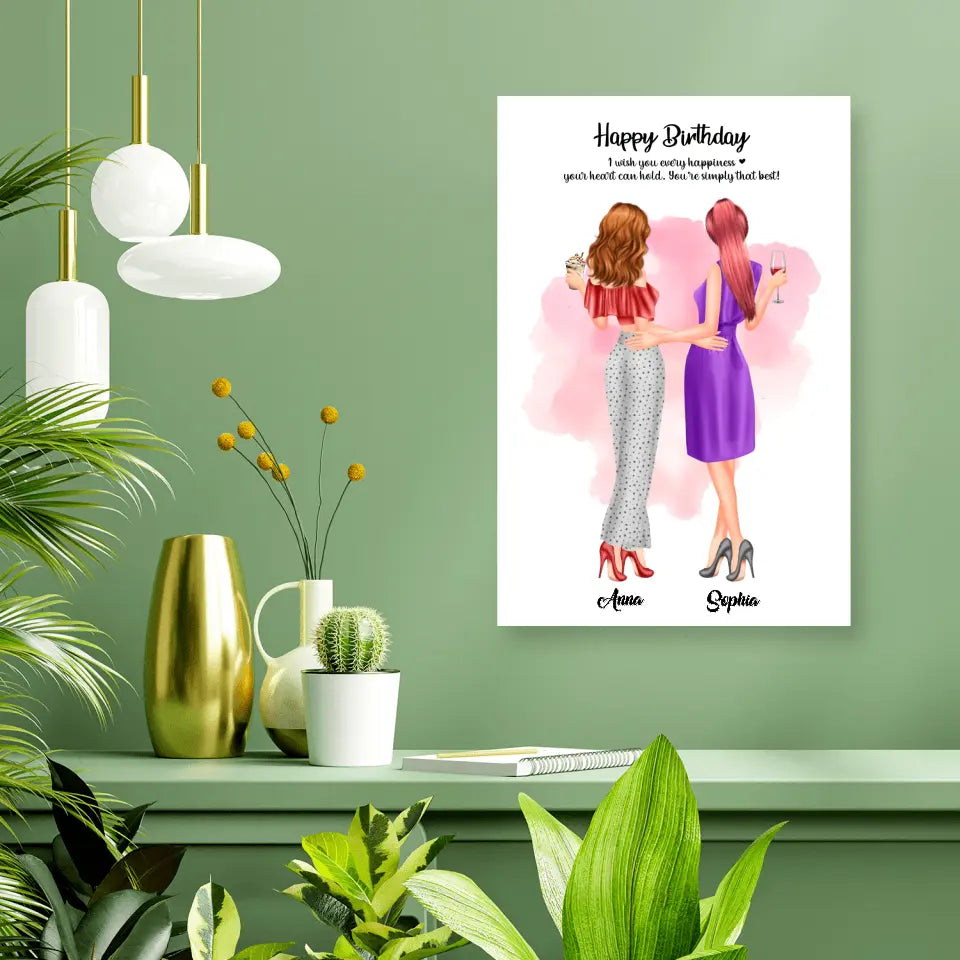 2 Freundinnen personalisiertes Partygeschenk - Alu-Dibond