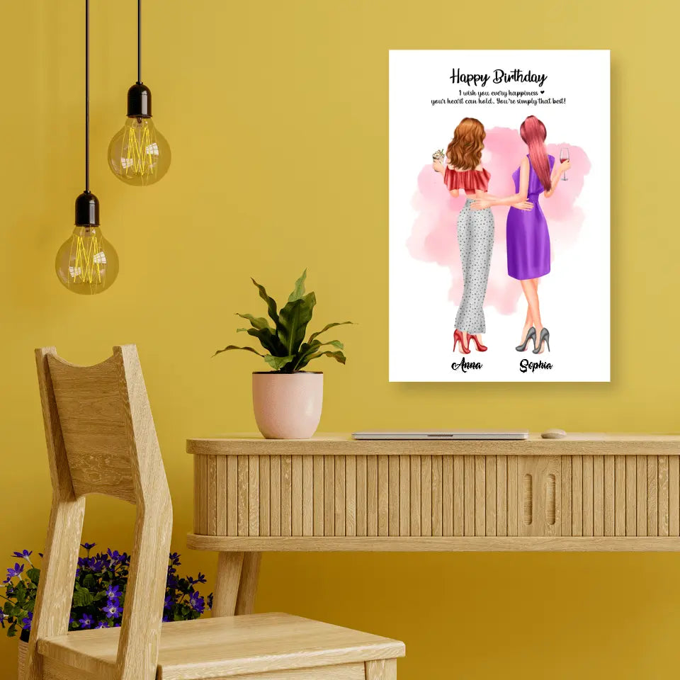 2 Freundinnen personalisiertes Partygeschenk - Alu-Dibond