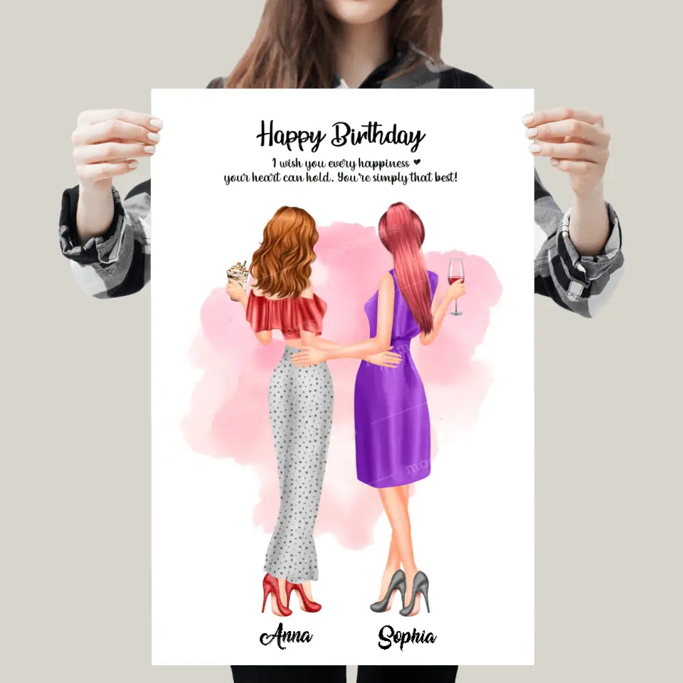 2 Freundinnen personalisiertes Partygeschenk - Alu-Dibond