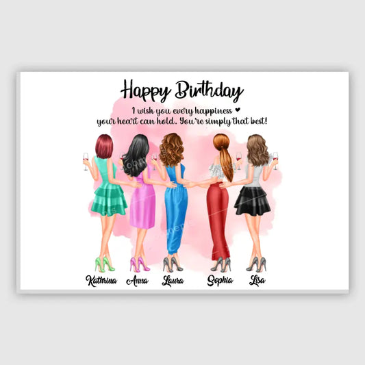 5 Freundinnen Bild Geschenk personalisiert - Leinwand