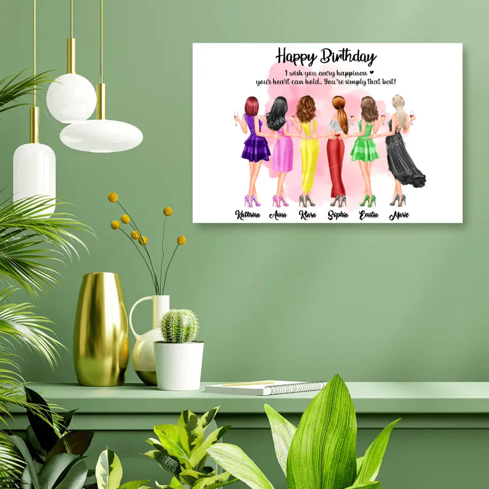 6 Freundinnen Bild Geschenk personalisiert - Alu-Dibond