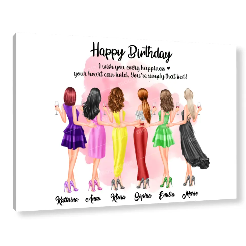 6 Freundinnen Bild Geschenk personalisiert - Alu-Dibond