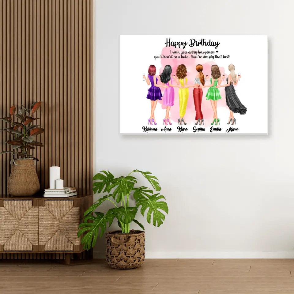 6 Freundinnen Bild Geschenk personalisiert - Alu-Dibond