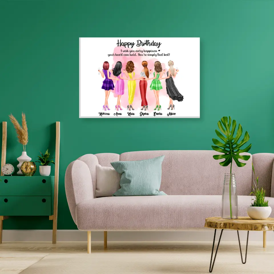 6 Freundinnen Bild Geschenk personalisiert - Alu-Dibond